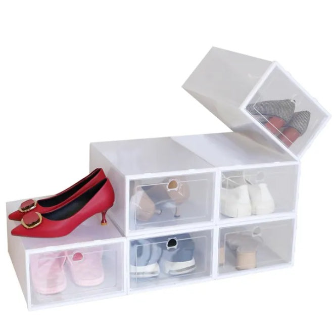 6Pcs Collapsible Shoe Box Stackable Shoe Storage Bin Transparent Dustproof PP Shoe Organizer Container