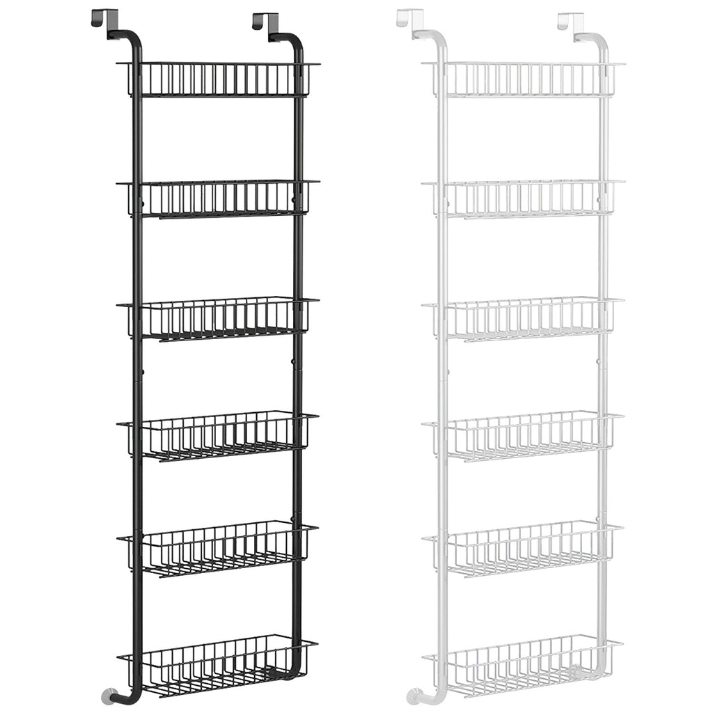 1Pc 6 Tier Over Door Pantry Organizer Hanging Hooks Door Storage Rack Carbon Steel Basket 62.99in Over Door Shelf For Kitchen Bathroom