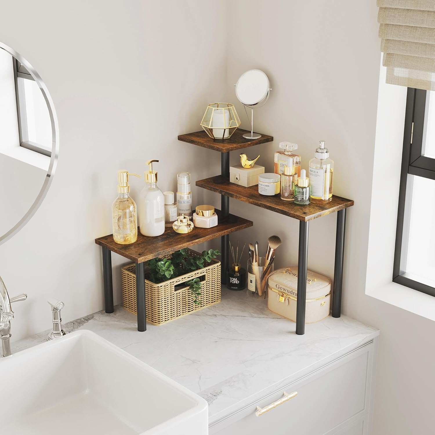 CARLA HOME 3-Tier Wooden Corner Shelf Kitchen Spice Rack Organiser Home Storage & Organisation