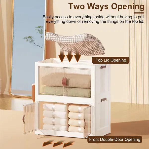 3Pcs Foldable Storage Bins With Lid Front Magnetic Door Collapsible Stackable Closet Organizer Containers With 4Pcs Rotatable Wheels 8Pcs Small Wheels