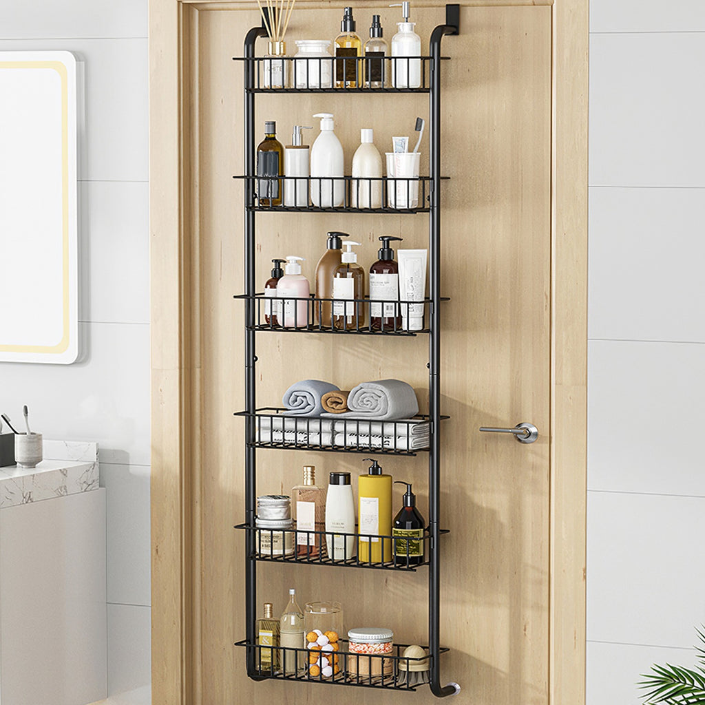 1Pc 6 Tier Over Door Pantry Organizer Hanging Hooks Door Storage Rack Carbon Steel Basket 62.99in Over Door Shelf For Kitchen Bathroom