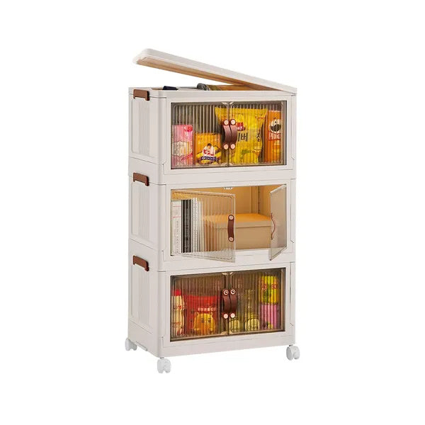 3Pcs Foldable Storage Bins With Lid Front Magnetic Door Collapsible Stackable Closet Organizer Containers With 4Pcs Rotatable Wheels 8Pcs Small Wheels