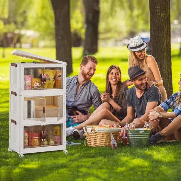3Pcs Foldable Storage Bins With Lid Front Magnetic Door Collapsible Stackable Closet Organizer Containers With 4Pcs Rotatable Wheels 8Pcs Small Wheels